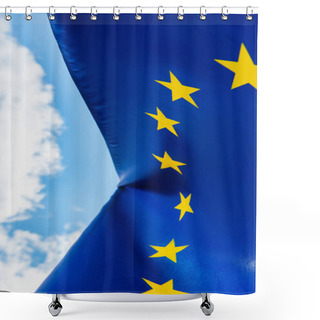 Personality  Bottom View Of European Union Flag Against Sky  Shower Curtains