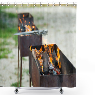 Personality  Fire Brightly Burning In The Three Braziers Shower Curtains
