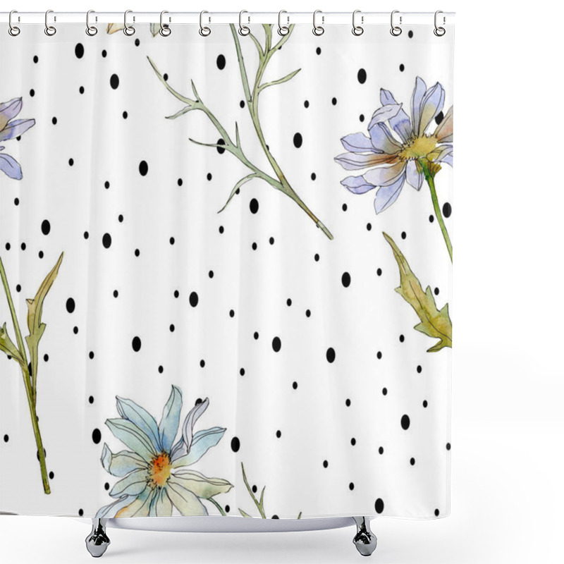 Personality  Chamomiles And Daisies With Green Leaves Watercolor Illustration, Seamless Background Pattern Shower Curtains