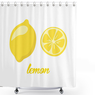 Personality  Lemon Fruits Poster In Cartoon Style Depicting Whole And Half Of Fresh Juicy Citruses Isolated On White Background Including Caption Shower Curtains