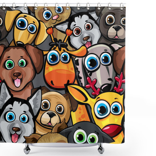 Personality  Animal Pattern With Dogs, Cat, Deer And Giraffe Shower Curtains