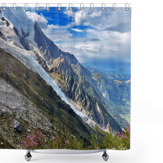 Personality  Glacial Tranquility: Aiguille Du Midi Majesty In Grand Balcon, Chamonix, France Shower Curtains