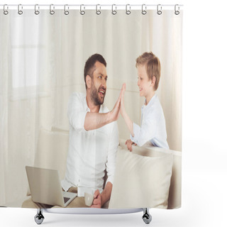 Personality  Father Giving High Five To Son Shower Curtains