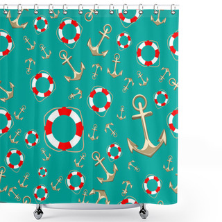 Personality  Background With Anchors And Buoys Shower Curtains