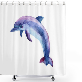 Personality  Jumping Blue Dolphin. Shower Curtains