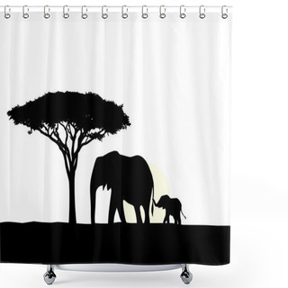 Personality  African Elephant With Baby Silhouette Shower Curtains