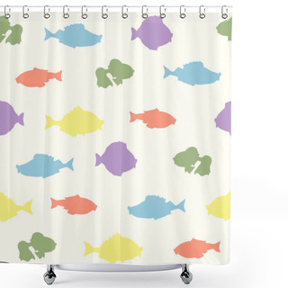 Personality  Vector Seamless Pattern With Fishes Shower Curtains