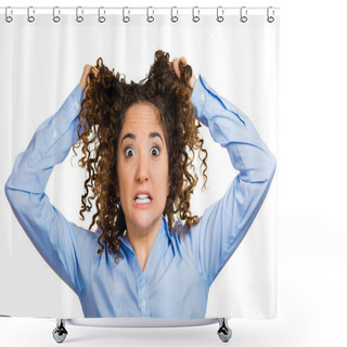 Personality  Stressed Business Woman, Pulling Her Hair Out, Yelling Shower Curtains