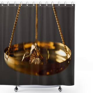 Personality  Selective Focus Of Golden Stones On Scales On Dark Background Shower Curtains
