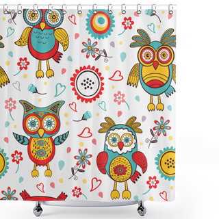Personality  Cute Colorful Pattern With Owls And Flowers Shower Curtains