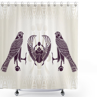 Personality  Egyptian Horus And Scarab Stencil Shower Curtains