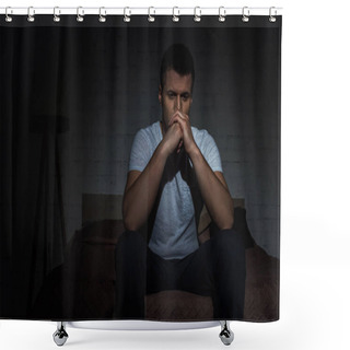Personality  Depressed Man Having Insomnia And Struggling From Post Traumatic Stress Disorder  Shower Curtains