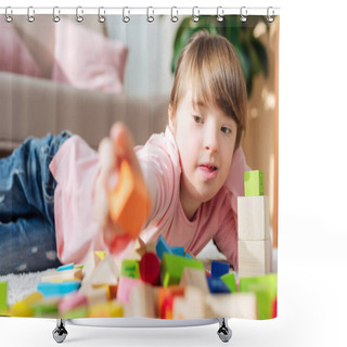 Personality  Kid With Down Syndrome Building With Toy Cubes Shower Curtains