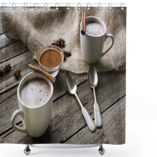 Personality  Cups Of Cacao And Spices On Table Shower Curtains