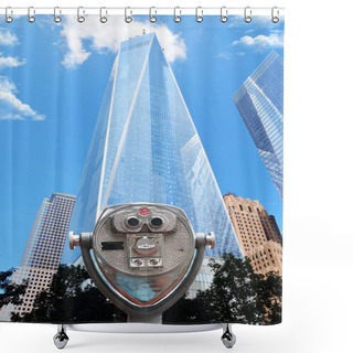 Personality  Binoculars Point Of View In Front Of One World Trade Center, Manhattan New York City Shower Curtains