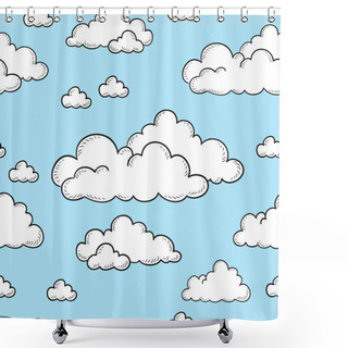 Personality  Seamless Pattern Of White Clouds On A Blue Sky. Shower Curtains