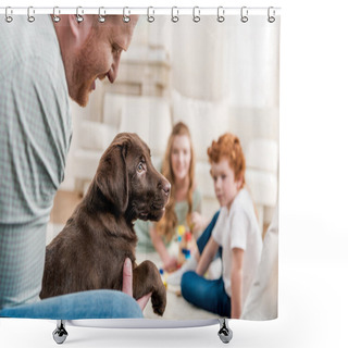 Personality  Father Holding Puppy Shower Curtains