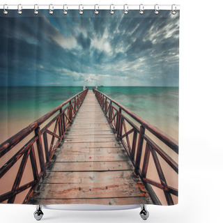 Personality  Wooden Jetty Reaching Into The Turquoise Caribbean Sea Shower Curtains