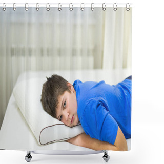 Personality  Boy Teenager Lying Face Down On Anatomic Pillow Shower Curtains