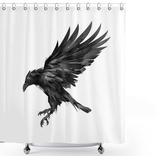 Personality  Drawing A Sketch Of A Flying Black Crow On A White Background Shower Curtains