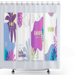 Personality  Set Of Card, Brochure, Annual Report, Cover Design Templates With Exotic Palm Leaves. Summer Modern Design. Shower Curtains