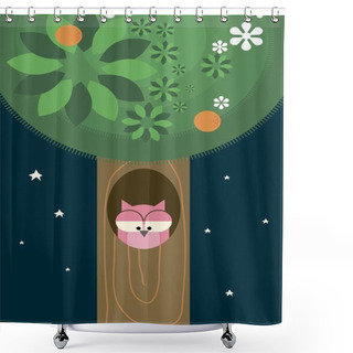 Personality  Owl In Tree Trunk Shower Curtains