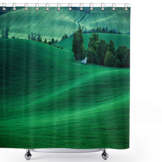 Personality  Endless Green Fields, Rolling Hills, Tractor Tracks, Spring Land Shower Curtains