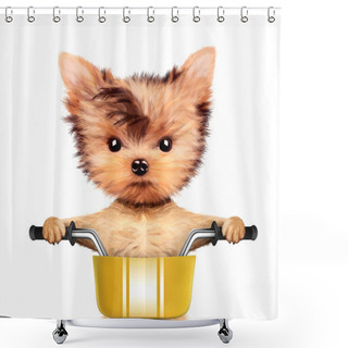 Personality  Adorable Puppy Sitting On A Bicycle With Basket Shower Curtains