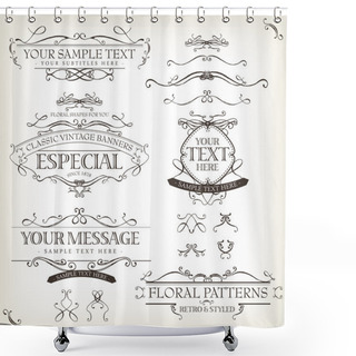 Personality  Vintage Old Labels Banners And Frame Shower Curtains