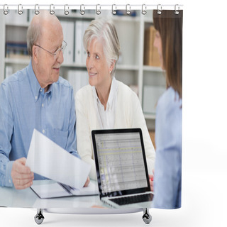 Personality  Elderly Couple In A Meeting With An Adviser Shower Curtains