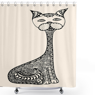 Personality  Doodle Outline Vector Cat Shower Curtains