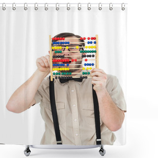 Personality  Geeky Hipster Holding An Abacus Shower Curtains