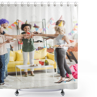 Personality  Smiling Young People Toasting With Champagne At Birthday Party Shower Curtains