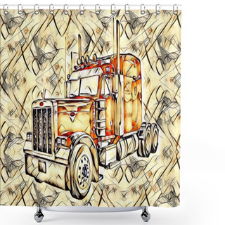 Personality  American Truck Illustration Color Isolated Art Vintage Retro Shower Curtains