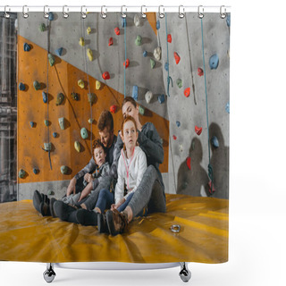 Personality  Family With Children On Mat At Gym Shower Curtains