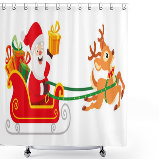 Personality  Santa Claus Riding A Sleigh Shower Curtains