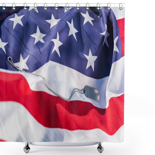 Personality  Silver Badge On Chain Near American Flag With Stars And Stripes  Shower Curtains