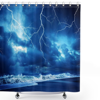 Personality  Lightning Flashes Across The Beach Durring The Storm Shower Curtains