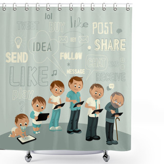 Personality  Generations Men With Tablet. Shower Curtains