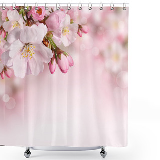 Personality  Spring Background With Pink Flowers Shower Curtains