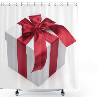 Personality  Gift Box With Red Ribbon And Bow. Shower Curtains