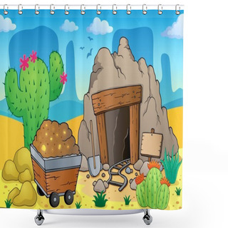 Personality  Desert With Old Mine Theme 4 Shower Curtains