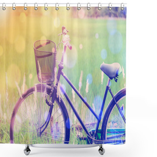 Personality  Japanese Old Bike / Bicycle In A Green Paddy Field. Shower Curtains