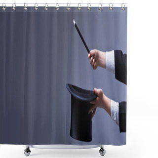 Personality  Magician Hands With Hat And Magic Wand Shower Curtains