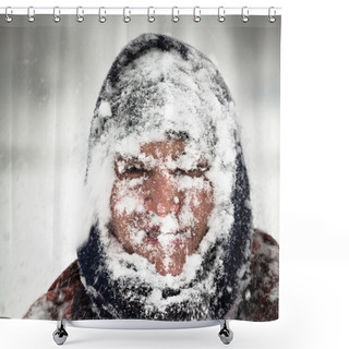 Personality  Man In Snow Storm Shower Curtains