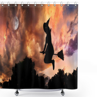 Personality  Flying Witch On Broomstick Shower Curtains