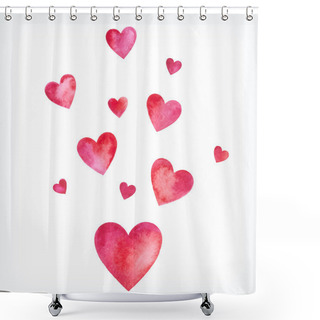 Personality  Vector Watercolor Hearts Card, Valentine Day Shower Curtains