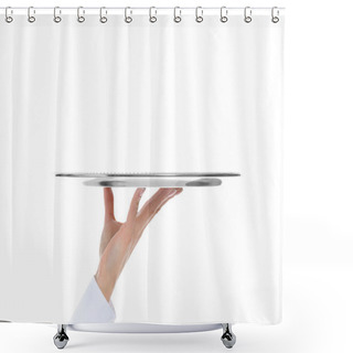 Personality  Waiter Holding Empty Silver Tray Shower Curtains