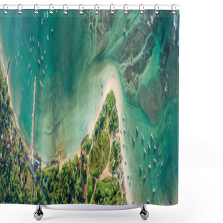 Personality  Beautiful  Panorama Aerial View Of Tropical Coastline And Fisherman Village Shower Curtains