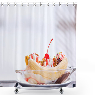 Personality  Banana Split Ice Cream With Whipped Cream And Cherry Shower Curtains